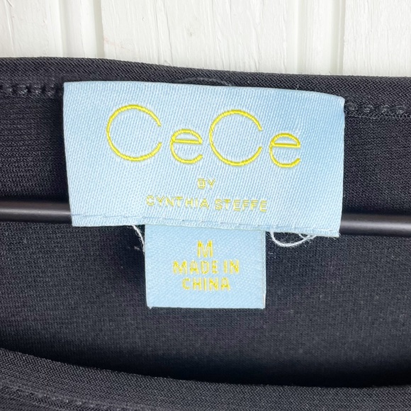 CeCe by Cynthia Steffe Black Long Sleeve Lace Trim Top Women's Size Medium - Picture 3 of 6